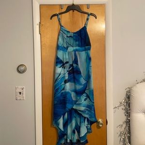 BLUE AND WHITE HIGH LOW DRESS